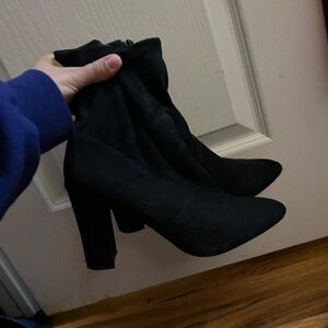 Forever 21 Black Pointed Sock Booties with Block Heel